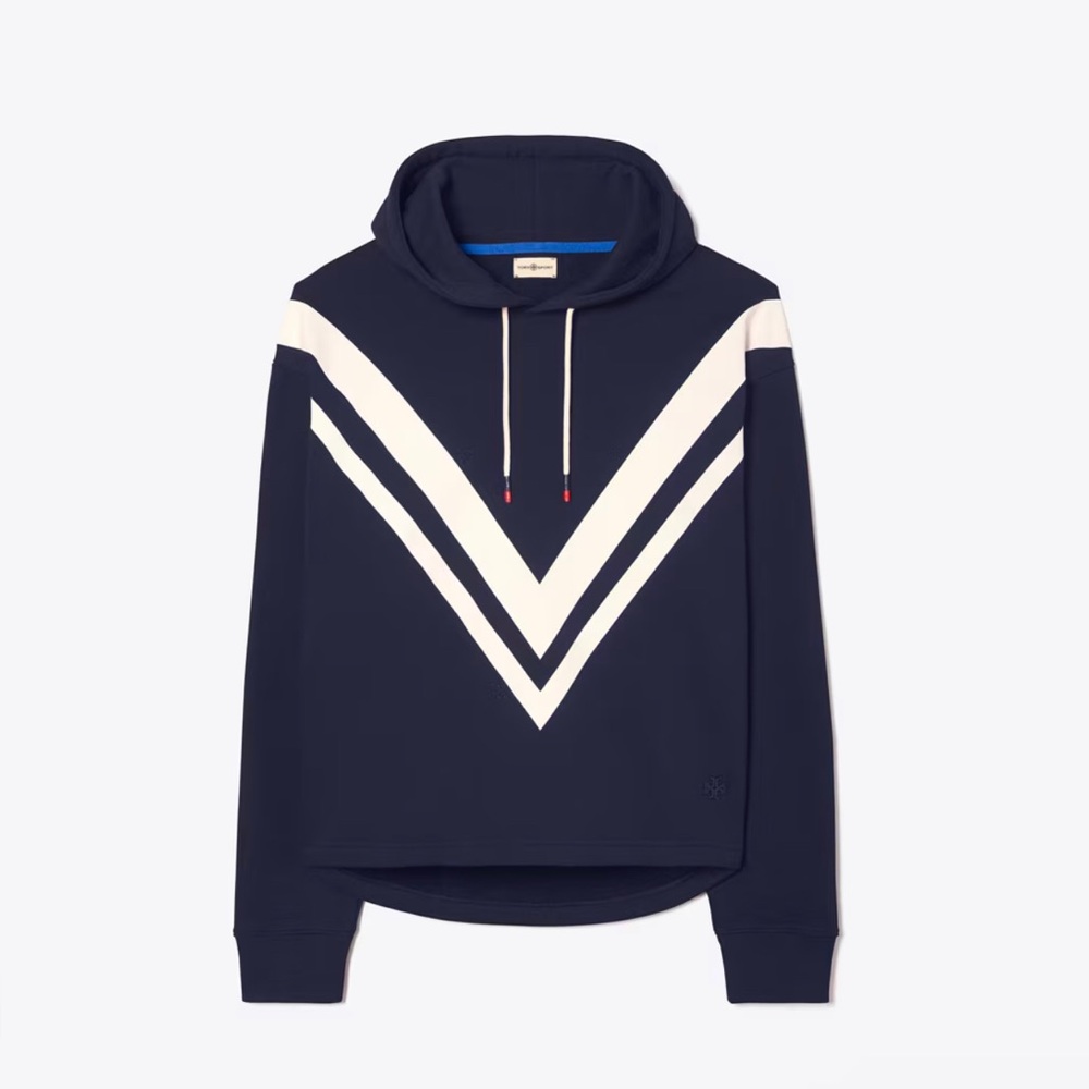 Tory Burch Sport French Terry Chevron Hoodie Sweatshirt XS
